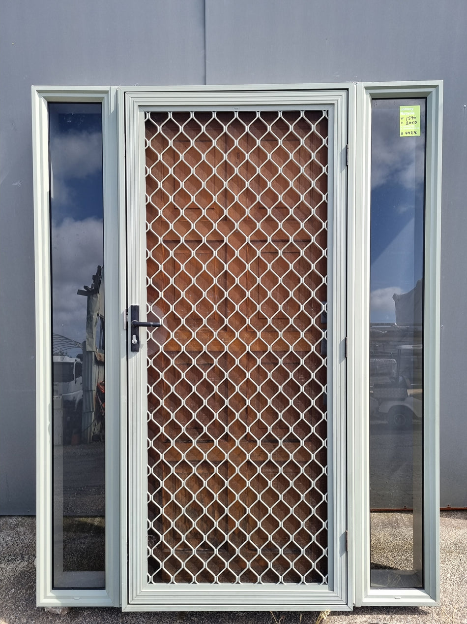 Solid Wood Entrance Door with SideLight and Security Door 1590 W x2050 H [#4428 SF] Joinery Recycle