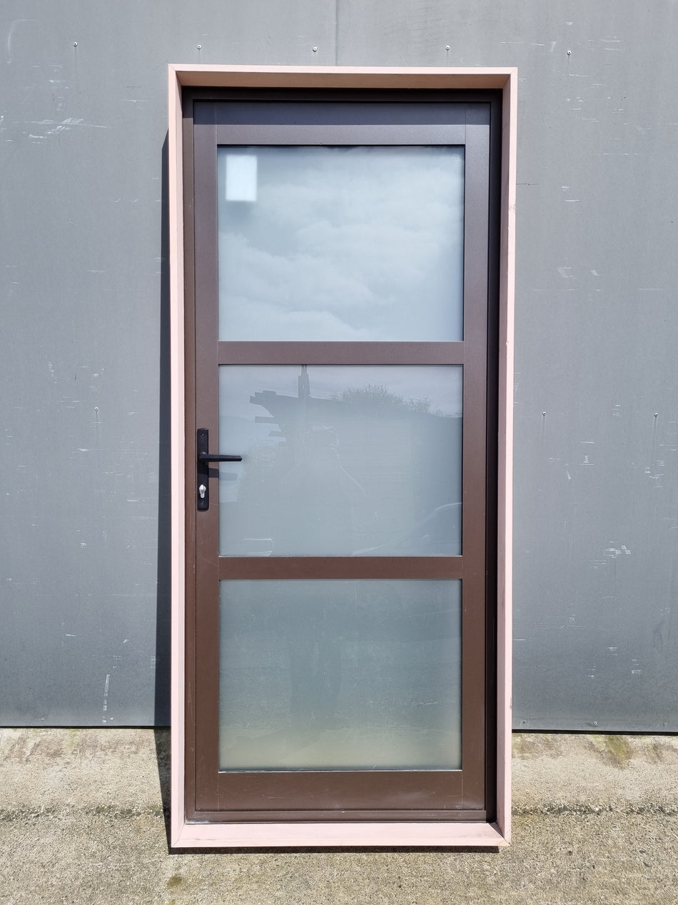 Aluminium Single Door DOUBLE GLAZED Brown  890  W  x  2000  H  [#4449 SF] Joinery Recycle