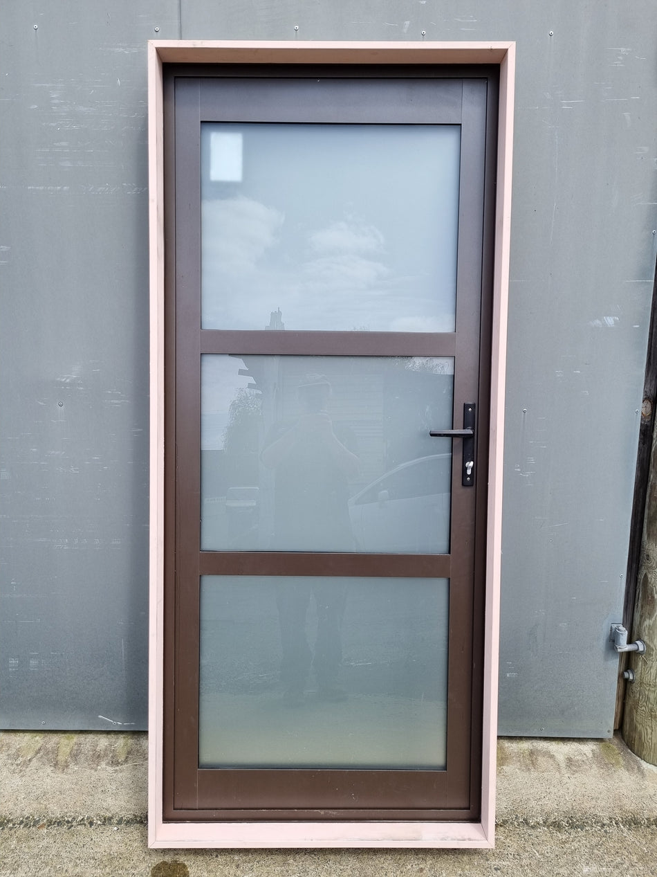 Aluminium Single Door DOUBLE GLAZED Brown  890 W x 2000 H  [#4452 SF] Joinery Recycle