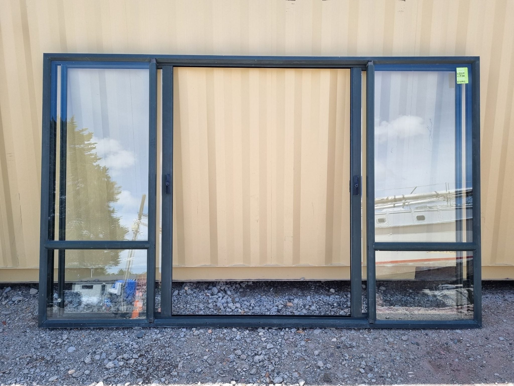 Duel Door Aluminium Ranch Slider with sidelights  3210 W x 1970 H [#4042] Joinery Recycle